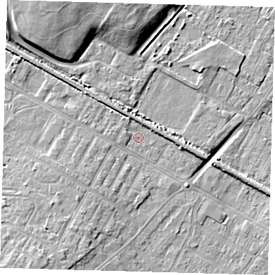 Shaded relief map of the ground around DN312BU, computed from Environment Agency LiDAR. The ground here sits at about 3 m above sea level and falls 12 m across the surrounding 800 m. Surface water reaching this point runs off ground lying to the west-south-west, 2.8 m higher.