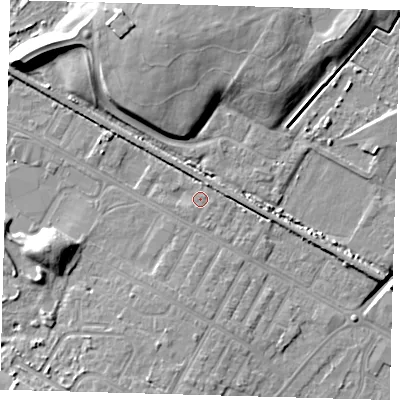 Shaded relief map of the ground around DN312BW, computed from Environment Agency LiDAR. The ground here sits at about 4 m above sea level and falls 14 m across the surrounding 800 m. Surface water reaching this point runs off ground lying to the north-north-east, 1.8 m higher.