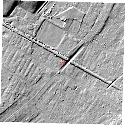 Shaded relief map of the ground around DN312DA, computed from Environment Agency LiDAR. The ground here sits at about 3 m above sea level and falls 10 m across the surrounding 800 m. Surface water reaching this point runs off ground lying to the south-west, 8.1 m higher.