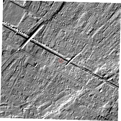 Shaded relief map of the ground around DN312DH, computed from Environment Agency LiDAR. The ground here sits at about 3 m above sea level and falls 8 m across the surrounding 800 m. Surface water reaching this point runs off ground lying to the south-east, 2.7 m higher.