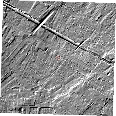 Shaded relief map of the ground around DN312DJ, computed from Environment Agency LiDAR. The ground here sits at about 3 m above sea level and falls 8 m across the surrounding 800 m. Surface water reaching this point runs off ground lying to the east-south-east, 4.7 m higher.