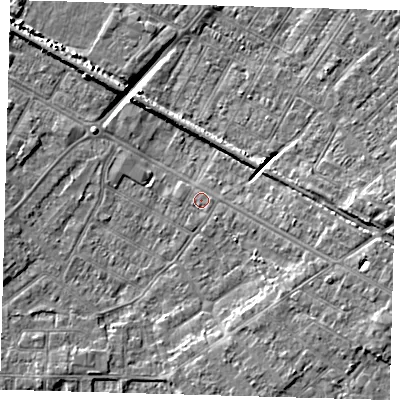 Shaded relief map of the ground around DN312DL, computed from Environment Agency LiDAR. The ground here sits at about 3 m above sea level and falls 8 m across the surrounding 800 m. Surface water reaching this point runs off ground lying to the east, 1.3 m higher.