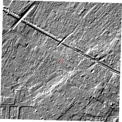 Shaded relief map of the ground around DN312DN, computed from Environment Agency LiDAR. The ground here sits at about 4 m above sea level and falls 8 m across the surrounding 800 m. Surface water reaching this point runs off ground lying to the south-east, 3.0 m higher.