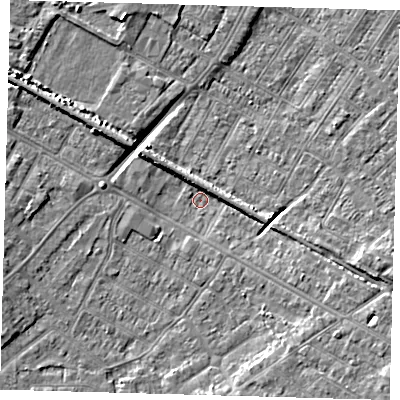 Shaded relief map of the ground around DN312DQ, computed from Environment Agency LiDAR. The ground here sits at about 2 m above sea level and falls 8 m across the surrounding 800 m. Surface water reaching this point runs off ground lying to the north-west, 3.3 m higher.