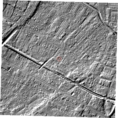 Shaded relief map of the ground around DN312DX, computed from Environment Agency LiDAR. The ground here sits at about 3 m above sea level and falls 10 m across the surrounding 800 m. Surface water reaching this point runs off ground lying to the south-south-east, 2.8 m higher.
