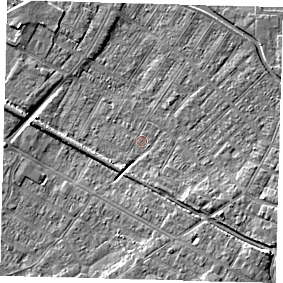 Shaded relief map of the ground around DN312EA, computed from Environment Agency LiDAR. The ground here sits at about 3 m above sea level and falls 8 m across the surrounding 800 m. Surface water reaching this point runs off ground lying to the south-east, 6.8 m higher.
