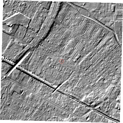 Shaded relief map of the ground around DN312EH, computed from Environment Agency LiDAR. The ground here sits at about 3 m above sea level and falls 8 m across the surrounding 800 m. Surface water reaching this point runs off ground lying to the south-east, 6.7 m higher.