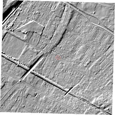 Shaded relief map of the ground around DN312EJ, computed from Environment Agency LiDAR. The ground here sits at about 2 m above sea level and falls 9 m across the surrounding 800 m. Surface water reaching this point runs off ground lying to the south-east, 5.6 m higher.