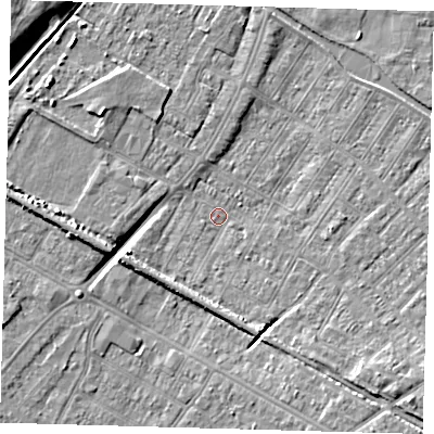 Shaded relief map of the ground around DN312EL, computed from Environment Agency LiDAR. The ground here sits at about 2 m above sea level and falls 9 m across the surrounding 800 m. Surface water reaching this point runs off ground lying to the south-east, 5.6 m higher.