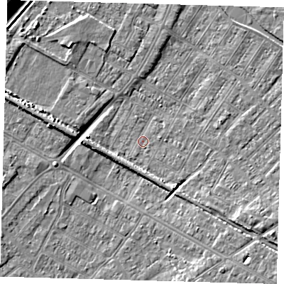 Shaded relief map of the ground around DN312EN, computed from Environment Agency LiDAR. The ground here sits at about 2 m above sea level and falls 9 m across the surrounding 800 m. Surface water reaching this point runs off ground lying to the south-east, 5.9 m higher.