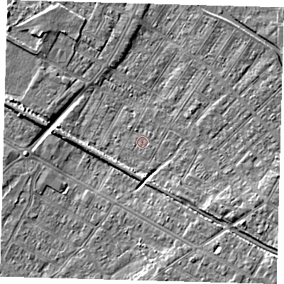 Shaded relief map of the ground around DN312EQ, computed from Environment Agency LiDAR. The ground here sits at about 3 m above sea level and falls 8 m across the surrounding 800 m. Surface water reaching this point runs off ground lying to the east-south-east, 0.8 m higher.