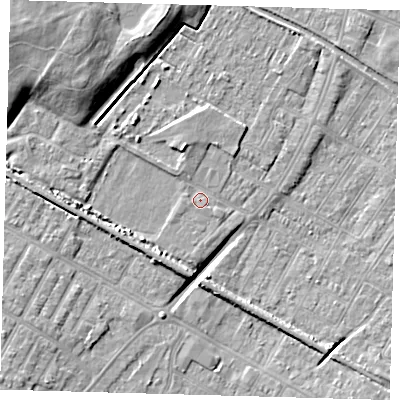 Shaded relief map of the ground around DN312ES, computed from Environment Agency LiDAR. The ground here sits at about 3 m above sea level and falls 12 m across the surrounding 800 m. Surface water reaching this point runs off ground lying to the north-north-west, 2.9 m higher.