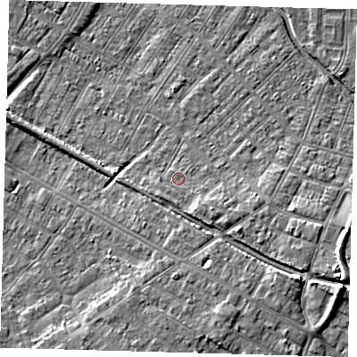 Shaded relief map of the ground around DN312EU, computed from Environment Agency LiDAR. The ground here sits at about 4 m above sea level and falls 11 m across the surrounding 800 m. Surface water reaching this point runs off ground lying to the south-south-east, 2.3 m higher.
