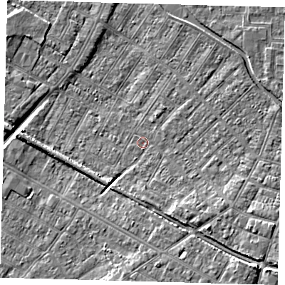 Shaded relief map of the ground around DN312EX, computed from Environment Agency LiDAR. The ground here sits at about 3 m above sea level and falls 8 m across the surrounding 800 m. Surface water reaching this point runs off ground lying to the east-south-east, 3.9 m higher.