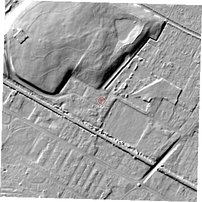 Shaded relief map of the ground around DN312FA, computed from Environment Agency LiDAR. The ground here sits at about 3 m above sea level and falls 12 m across the surrounding 800 m. Surface water reaching this point runs off ground lying to the south-west, 1.2 m higher.