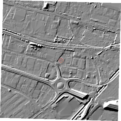 Shaded relief map of the ground around DN312FD, computed from Environment Agency LiDAR. The ground here sits at about 3 m above sea level and falls 10 m across the surrounding 800 m. Surface water reaching this point runs off ground lying to the south-east, 9.9 m higher.