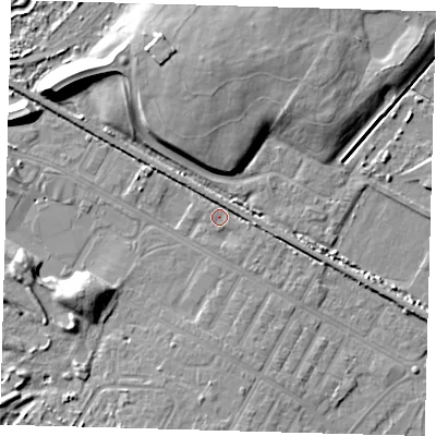 Shaded relief map of the ground around DN312FE, computed from Environment Agency LiDAR. The ground here sits at about 3 m above sea level and falls 12 m across the surrounding 800 m. Surface water reaching this point runs off ground lying to the south, 1.2 m higher.