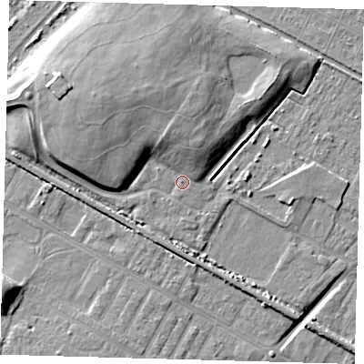 Shaded relief map of the ground around DN312FG, computed from Environment Agency LiDAR. The ground here sits at about 4 m above sea level and falls 12 m across the surrounding 800 m. Surface water reaching this point runs off ground lying to the north-west, 7.8 m higher.