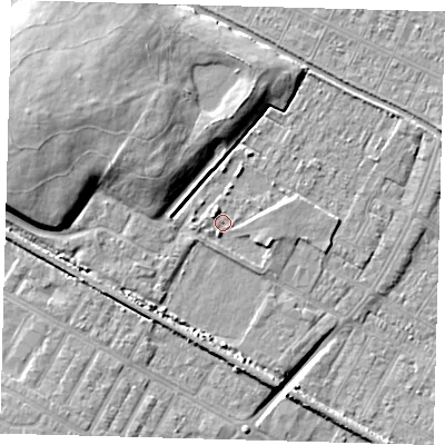 Shaded relief map of the ground around DN312FN, computed from Environment Agency LiDAR. The ground here sits at about 3 m above sea level and falls 12 m across the surrounding 800 m. Surface water reaching this point runs off ground lying to the east-south-east, 2.2 m higher.