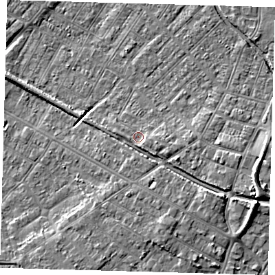 Shaded relief map of the ground around DN312HA, computed from Environment Agency LiDAR. The ground here sits at about 4 m above sea level and falls 10 m across the surrounding 800 m. Surface water reaching this point runs off ground lying to the south-east, 1.9 m higher.