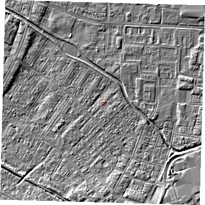 Shaded relief map of the ground around DN312HJ, computed from Environment Agency LiDAR. The ground here sits at about 3 m above sea level and falls 7 m across the surrounding 800 m. Surface water reaching this point runs off ground lying to the north, 0.7 m higher.