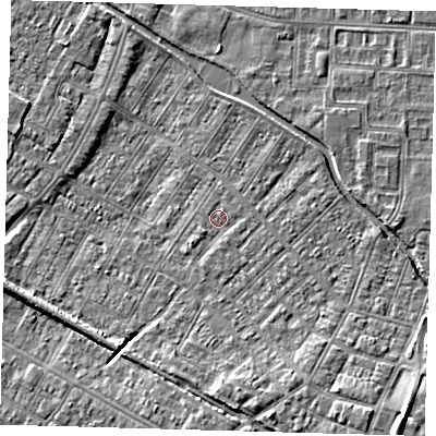 Shaded relief map of the ground around DN312HP, computed from Environment Agency LiDAR. The ground here sits at about 3 m above sea level and falls 9 m across the surrounding 800 m. Surface water reaching this point runs off ground lying to the south-west, 0.8 m higher.