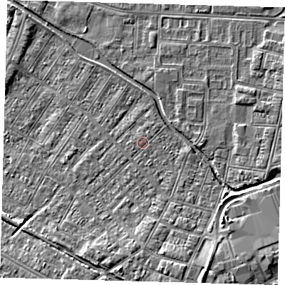 Shaded relief map of the ground around DN312HQ, computed from Environment Agency LiDAR. The ground here sits at about 4 m above sea level and falls 9 m across the surrounding 800 m. Surface water reaching this point runs off ground lying to the south-south-east, 0.7 m higher.