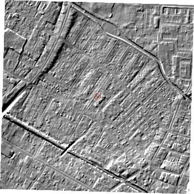 Shaded relief map of the ground around DN312HR, computed from Environment Agency LiDAR. The ground here sits at about 3 m above sea level and falls 11 m across the surrounding 800 m. Surface water reaching this point runs off ground lying to the east, 0.9 m higher.