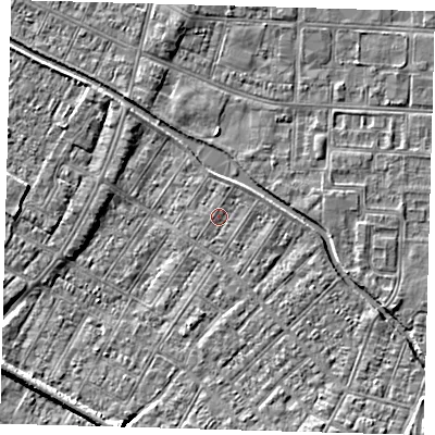Shaded relief map of the ground around DN312HS, computed from Environment Agency LiDAR. The ground here sits at about 3 m above sea level and falls 5 m across the surrounding 800 m. Surface water reaching this point runs off ground lying to the north-east, 0.8 m higher.