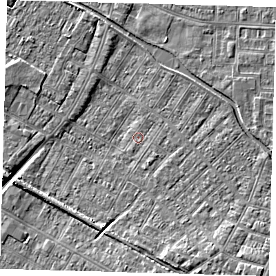 Shaded relief map of the ground around DN312HT, computed from Environment Agency LiDAR. The ground here sits at about 3 m above sea level and falls 8 m across the surrounding 800 m. Surface water reaching this point runs off ground lying to the east-north-east, 0.9 m higher.