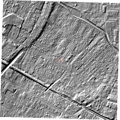 Shaded relief map of the ground around DN312HU, computed from Environment Agency LiDAR. The ground here sits at about 3 m above sea level and falls 8 m across the surrounding 800 m. Surface water reaching this point runs off ground lying to the south-east, 6.2 m higher.