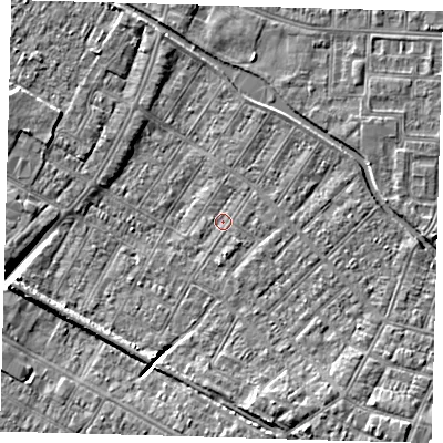 Shaded relief map of the ground around DN312HX, computed from Environment Agency LiDAR. The ground here sits at about 3 m above sea level and falls 8 m across the surrounding 800 m. Surface water reaching this point runs off ground lying to the south-east, 0.8 m higher.