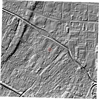 Shaded relief map of the ground around DN312HY, computed from Environment Agency LiDAR. The ground here sits at about 3 m above sea level and falls 6 m across the surrounding 800 m. Surface water reaching this point runs off ground lying to the north-east, 0.6 m higher.