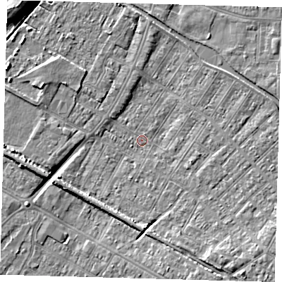 Shaded relief map of the ground around DN312HZ, computed from Environment Agency LiDAR. The ground here sits at about 2 m above sea level and falls 9 m across the surrounding 800 m. Surface water reaching this point runs off ground lying to the south-south-east, 5.6 m higher.