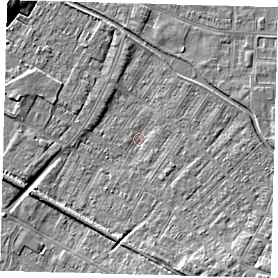 Shaded relief map of the ground around DN312JA, computed from Environment Agency LiDAR. The ground here sits at about 2 m above sea level and falls 9 m across the surrounding 800 m. Surface water reaching this point runs off ground lying to the south-east, 5.7 m higher.