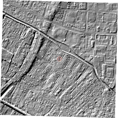 Shaded relief map of the ground around DN312JB, computed from Environment Agency LiDAR. The ground here sits at about 3 m above sea level and falls 6 m across the surrounding 800 m. Surface water reaching this point runs off ground lying to the east-north-east, 0.8 m higher.