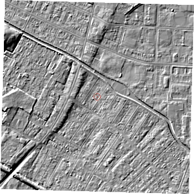 Shaded relief map of the ground around DN312JD, computed from Environment Agency LiDAR. The ground here sits at about 3 m above sea level and falls 8 m across the surrounding 800 m. Surface water reaching this point runs off ground lying to the north-north-west, 1.7 m higher.