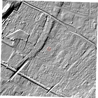 Shaded relief map of the ground around DN312JE, computed from Environment Agency LiDAR. The ground here sits at about 2 m above sea level and falls 9 m across the surrounding 800 m. Surface water reaching this point runs off ground lying to the south-east, 5.2 m higher.