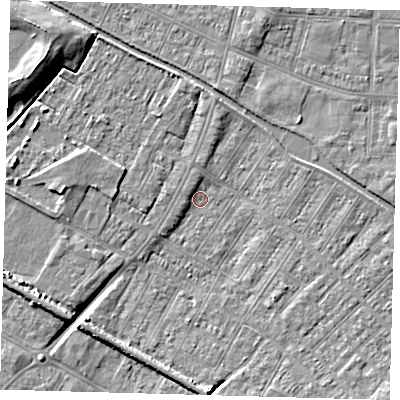 Shaded relief map of the ground around DN312JF, computed from Environment Agency LiDAR. The ground here sits at about 2 m above sea level and falls 9 m across the surrounding 800 m. Surface water reaching this point runs off ground lying to the south-west, 3.2 m higher.