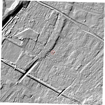 Shaded relief map of the ground around DN312JG, computed from Environment Agency LiDAR. The ground here sits at about 2 m above sea level and falls 9 m across the surrounding 800 m. Surface water reaching this point runs off ground lying to the south-east, 5.5 m higher.