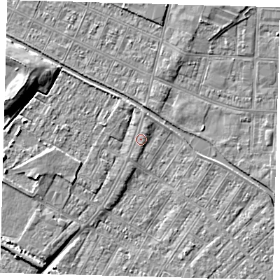 Shaded relief map of the ground around DN312JH, computed from Environment Agency LiDAR. The ground here sits at about 3 m above sea level and falls 9 m across the surrounding 800 m. Surface water reaching this point runs off ground lying to the north, 0.8 m higher.
