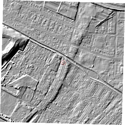 Shaded relief map of the ground around DN312JJ, computed from Environment Agency LiDAR. The ground here sits at about 3 m above sea level and falls 8 m across the surrounding 800 m. Surface water reaching this point runs off ground lying to the north-east, 1.4 m higher.