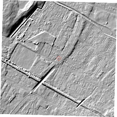 Shaded relief map of the ground around DN312JP, computed from Environment Agency LiDAR. The ground here sits at about 3 m above sea level and falls 11 m across the surrounding 800 m. Surface water reaching this point runs off ground lying to the north-west, 6.9 m higher.