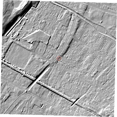 Shaded relief map of the ground around DN312JR, computed from Environment Agency LiDAR. The ground here sits at about 3 m above sea level and falls 10 m across the surrounding 800 m. Surface water reaching this point runs off ground lying to the south-east, 5.5 m higher.