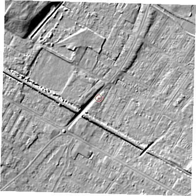 Shaded relief map of the ground around DN312JS, computed from Environment Agency LiDAR. The ground here sits at about 2 m above sea level and falls 11 m across the surrounding 800 m. Surface water reaching this point runs off ground lying to the south-east, 6.7 m higher.