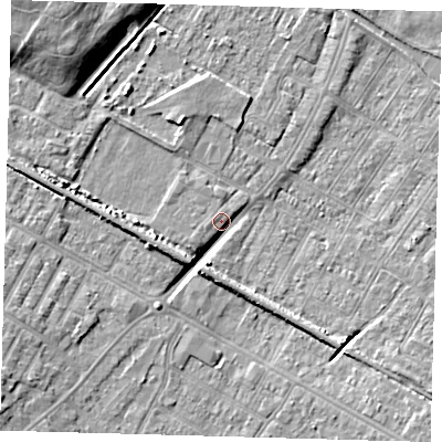 Shaded relief map of the ground around DN312JT, computed from Environment Agency LiDAR. The ground here sits at about 3 m above sea level and falls 11 m across the surrounding 800 m. Surface water reaching this point runs off ground lying to the south-west, 6.9 m higher.