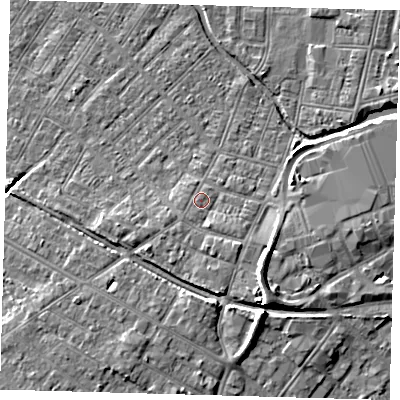 Shaded relief map of the ground around DN312NA, computed from Environment Agency LiDAR. The ground here sits at about 5 m above sea level and falls 10 m across the surrounding 800 m. Surface water reaching this point runs off ground lying to the south-west, 0.7 m higher.