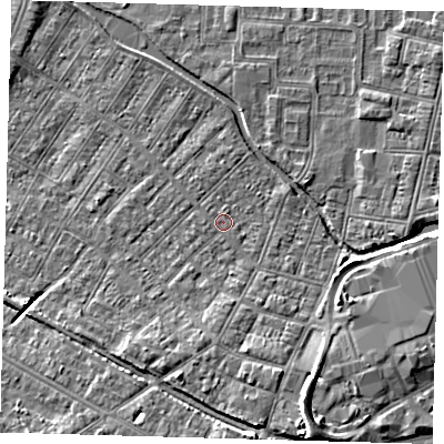 Shaded relief map of the ground around DN312NE, computed from Environment Agency LiDAR. The ground here sits at about 4 m above sea level and falls 10 m across the surrounding 800 m. Surface water reaching this point runs off ground lying to the south-south-east, 4.7 m higher.
