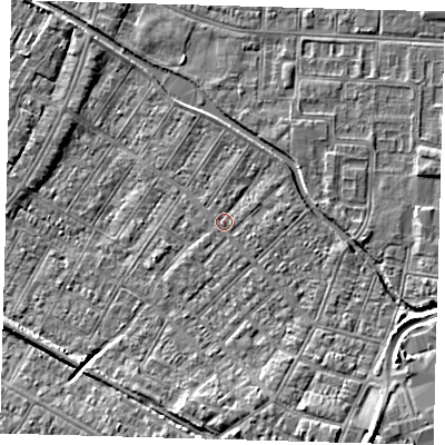 Shaded relief map of the ground around DN312NG, computed from Environment Agency LiDAR. The ground here sits at about 4 m above sea level and falls 8 m across the surrounding 800 m. Surface water reaching this point runs off ground lying to the south-east, 1.1 m higher.
