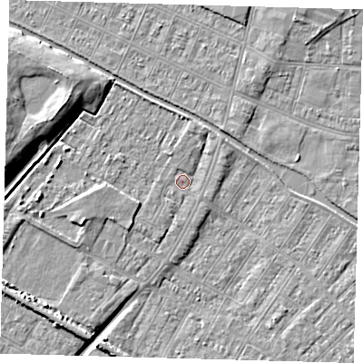 Shaded relief map of the ground around DN312NS, computed from Environment Agency LiDAR. The ground here sits at about 3 m above sea level and falls 9 m across the surrounding 800 m. Surface water reaching this point runs off ground lying to the south-west, 0.9 m higher.